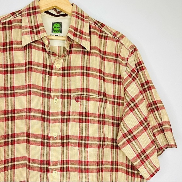 Timberland Linen Blend Plaid Lightweight Button Up Medium - Picture 2 of 6